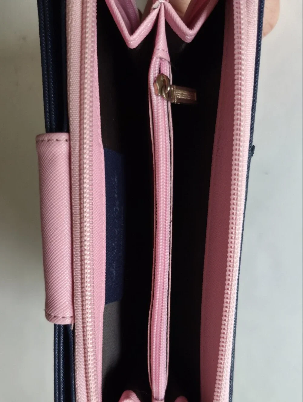 Shinzi Katoh Womans Wallet Pink Navy Blue Colorblock Zipper Compartments